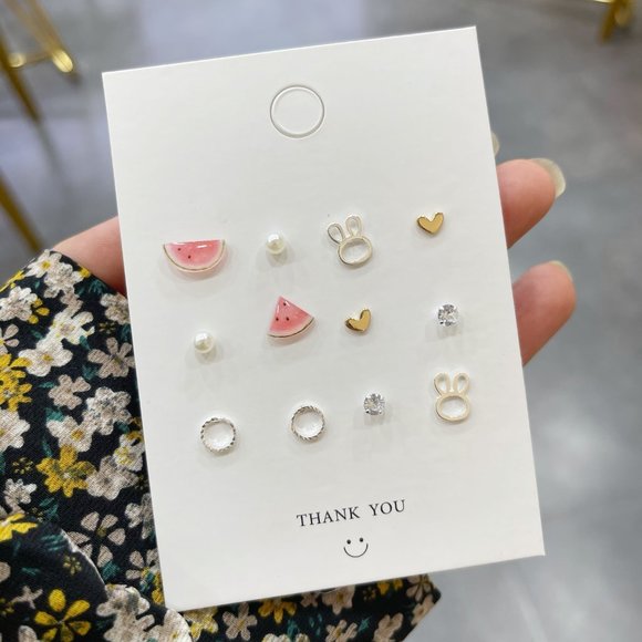 925 Sterling Silver Very Cute Studs Earings 6 Pairs Set - Picture 2 of 3